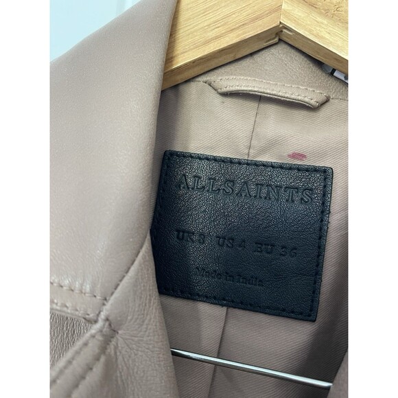 AllSaints Dalby Lamb Leather Biker Jacket Size US 4 UK8 $529 Moonlight Pink Rare - Picture 3 of 14